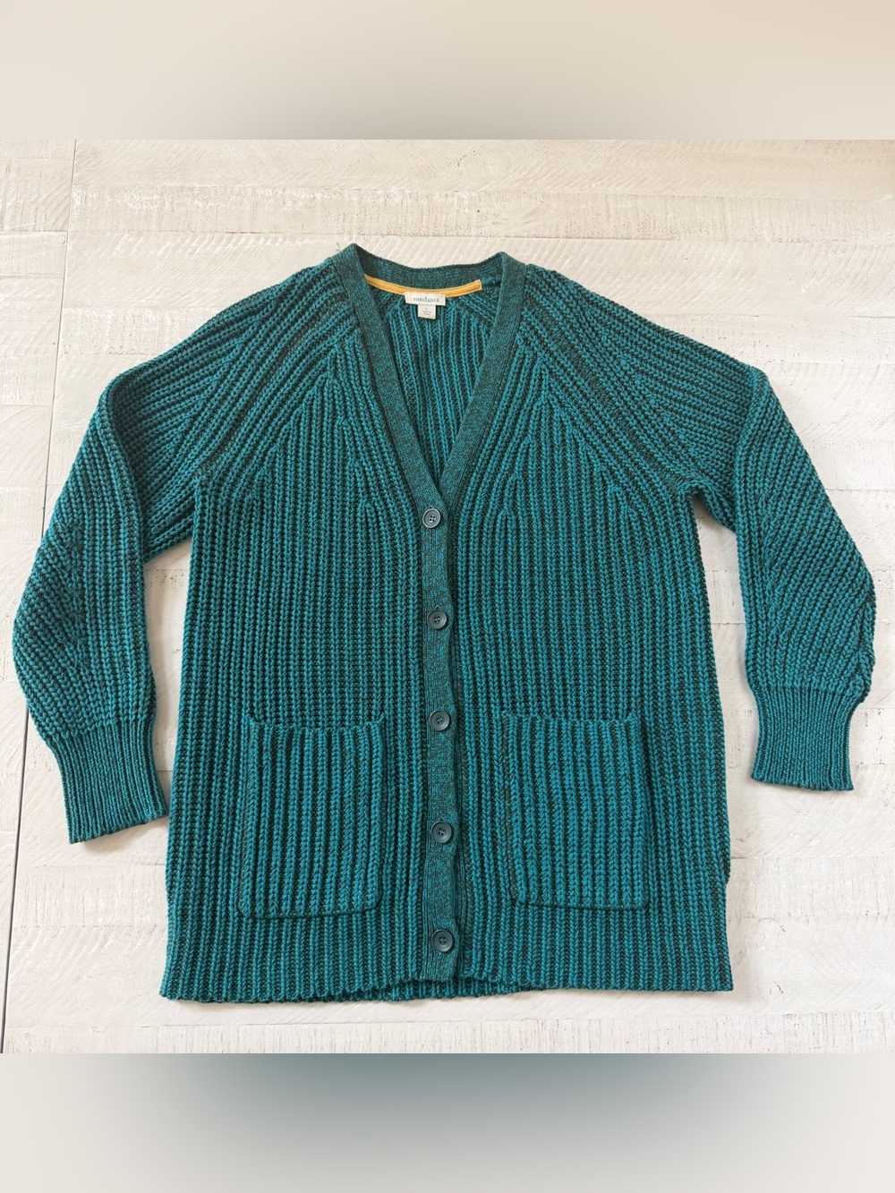 Sundance Teal Knit Cotton Blend  Boho Relaxed Cardigan Sweater Size Large